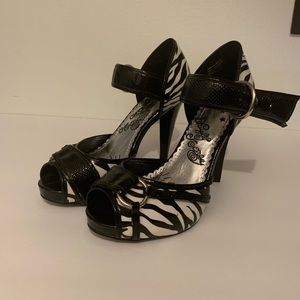 naughty monkey zebra platform peep toe heels